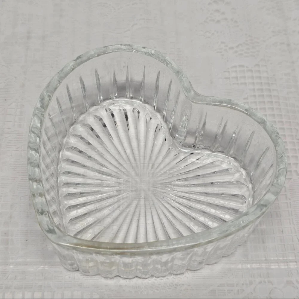 Vintage Silver Plated Butterfly Floral Lid Heart Shaped Glass Trinket Box